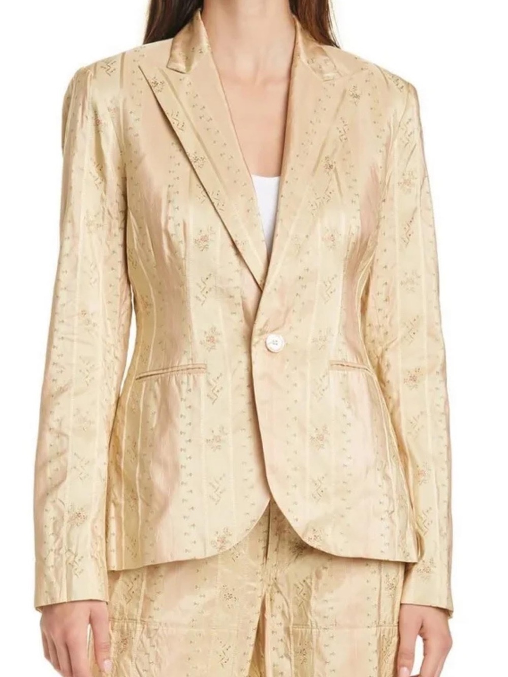 Polo Ralph Lauren beige blush pink silk jacquard blazer subtle tone floral strip